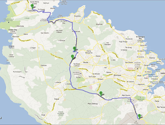 Route Map to Mellieha